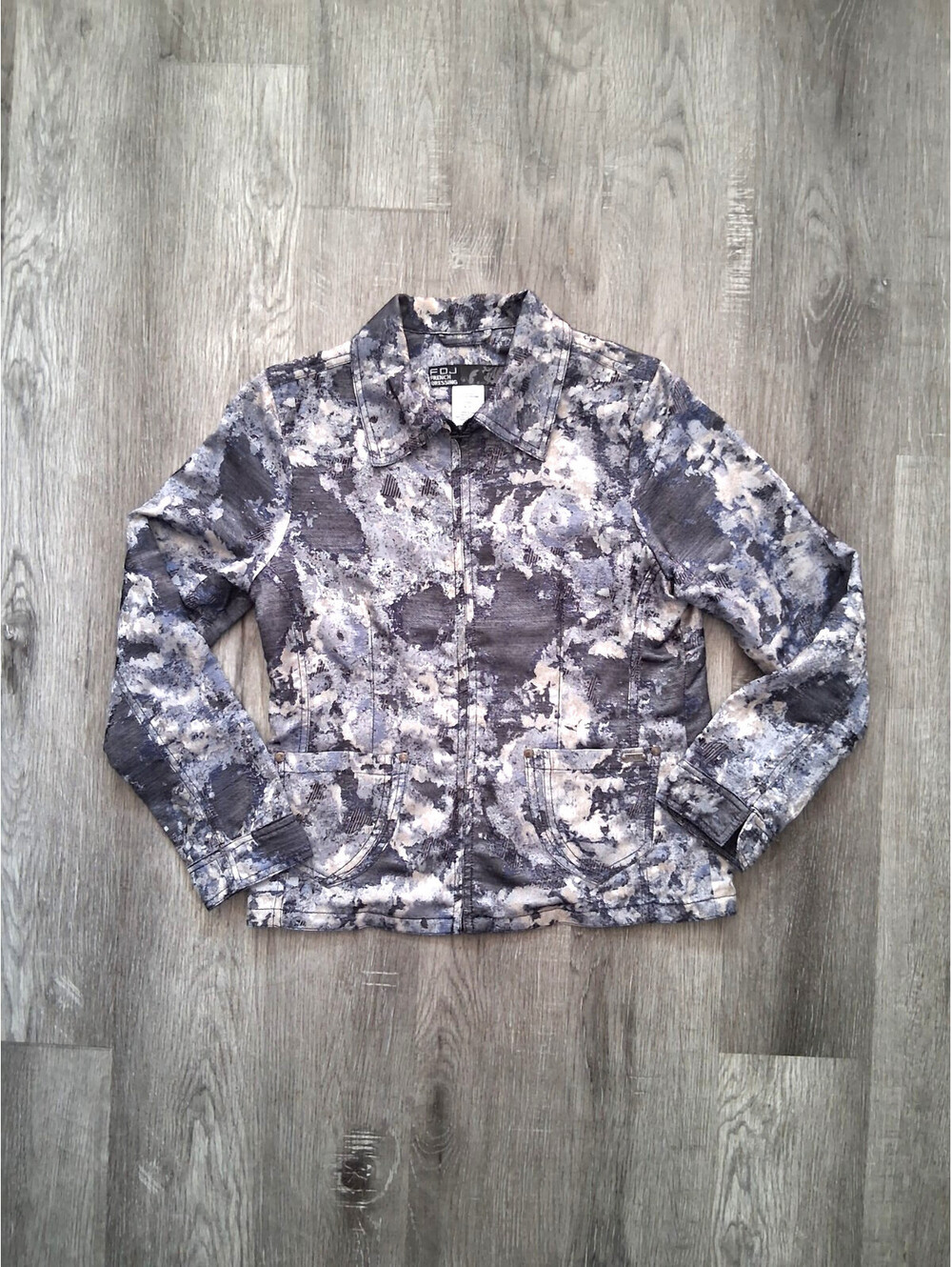 FDJ French Dressing Women's Small Blue Gray Abstract Camo Print Zip Up Jacket